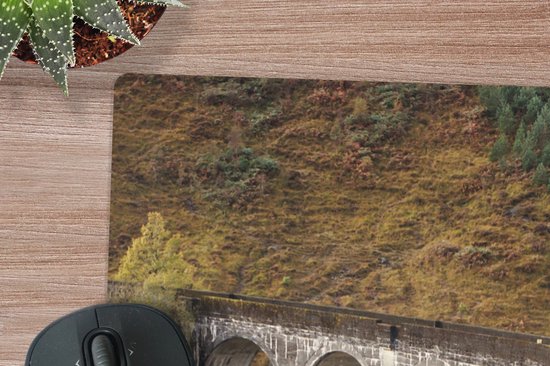 Muismat XXL 120x80 cm - Bureau onderlegger - Bureau mat Een stoomtrein rijdt over een brug - Bureaumat - Gaming mousepad xl - Bureaulegger groot - Computer deskmat