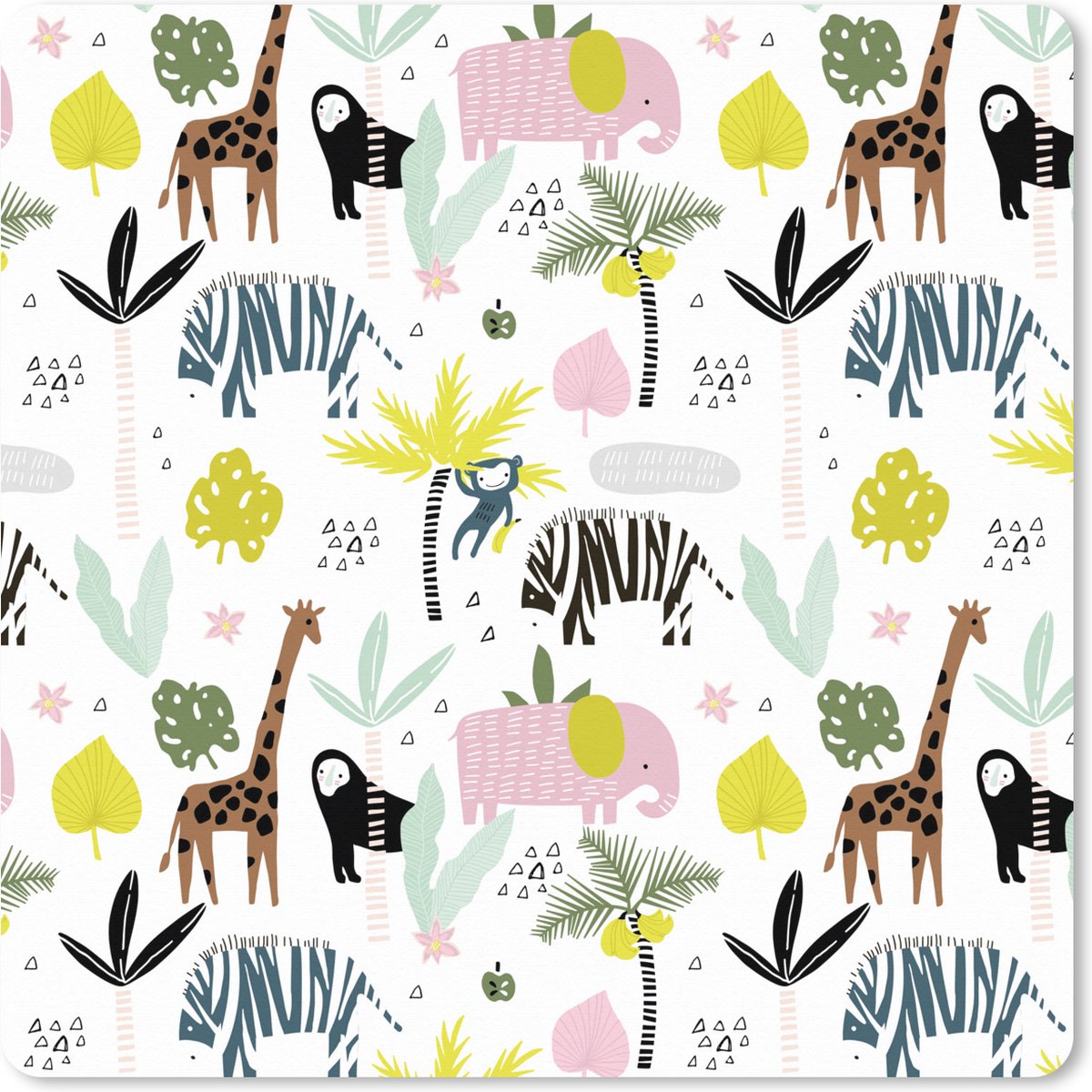 Muismat XXL 40x40 cm - Bureau onderlegger - Bureau mat Jungle - Olifant - Aap - Bureaumat - Gaming mousepad xl - Bureaulegger groot - Computer deskmat