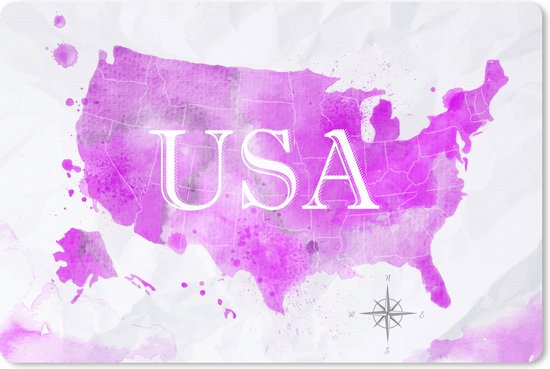 Tapis de souris XXL - Sous-main - Tapis de bureau - Wereldkaart - Rose - Etats-Unis - 120x80 cm - Tapis de souris XXL