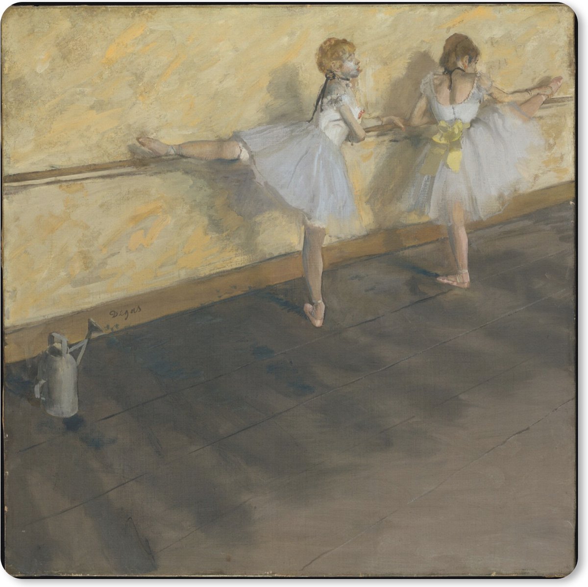 Muismat XXL 40x40 cm - Bureau onderlegger - Bureau mat Dancers Practicing at the Barre - Schilderij van Edgar Degas - Bureaumat - Gaming mousepad xl - Bureaulegger groot - Computer deskmat