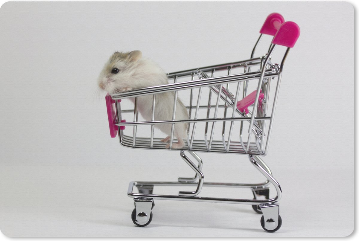 Muismat XXL - Bureau onderlegger - Bureau mat - Hamster in een winkelwagen - 120x80 cm - XXL muismat