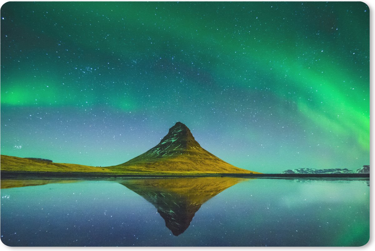 Muismat XXL 120x80 cm - Bureau onderlegger - Bureau mat Noorderlicht - Berg - Water - IJsland - Natuur - Bureaumat - Gaming mousepad xl - Bureaulegger groot - Computer deskmat
