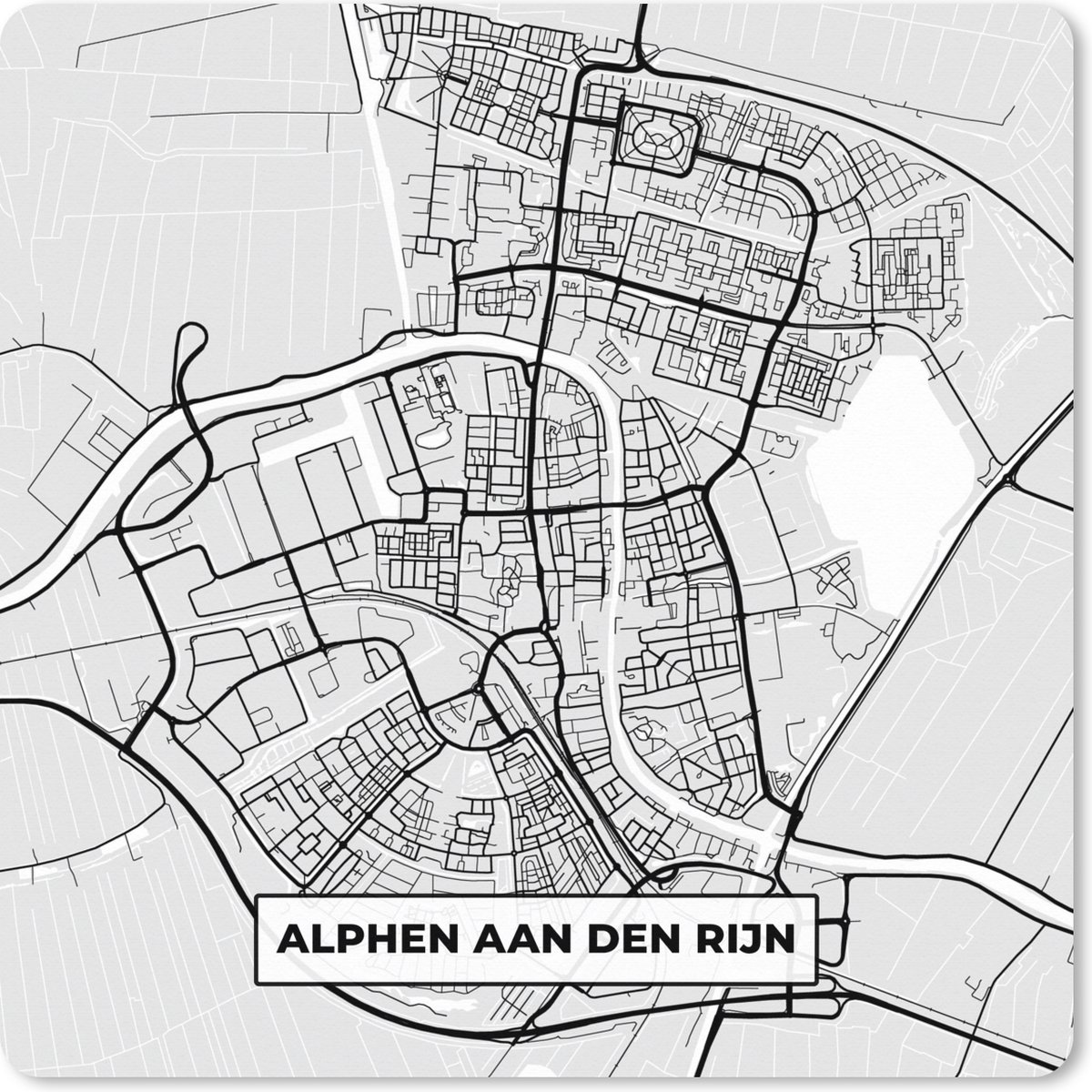 Muismat XXL 40x40 cm - Bureau onderlegger - Bureau mat Stadskaart - Alphen aan den Rijn - Grijs - Wit - Bureaumat - Gaming mousepad xl - Bureaulegger groot - Computer deskmat
