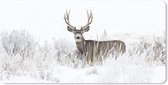 Tapis de souris XXL - Sous-main - Tapis de bureau - Cerf - Hiver - Neige - Animaux - Saisons - Wit - 80x40 cm - Tapis de souris XXL