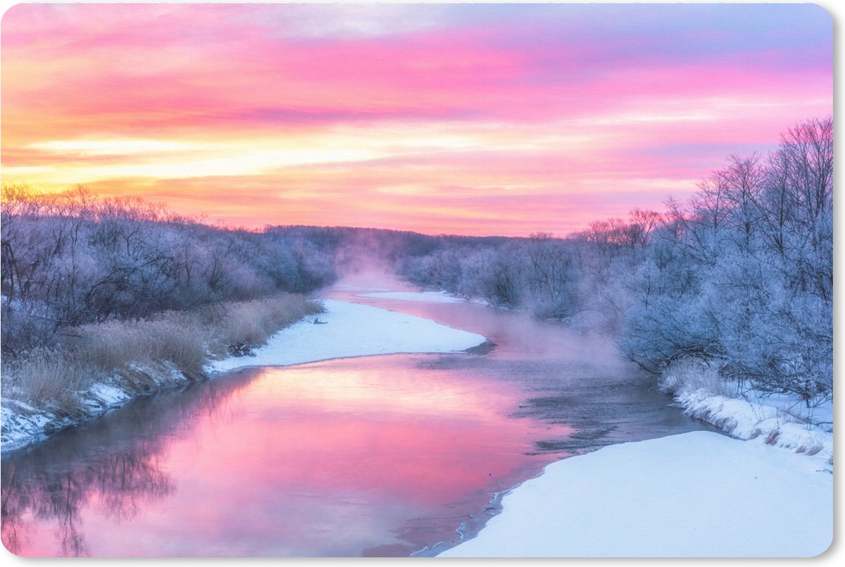 Muismat XXL 90x60 cm - Bureau onderlegger - Bureau mat Kleurrijke lucht boven een kalm winters landschap - Bureaumat - Gaming mousepad xl - Bureaulegger groot - Computer deskmat