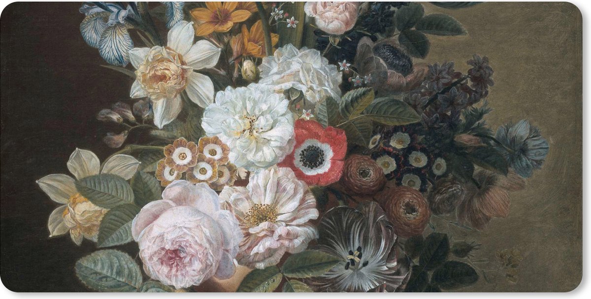 Muismat XXL 90x45 cm - Bureau onderlegger - Bureau mat Stilleven met bloemen - Schilderij van Eelke Jelles Eelkema - Bureaumat - Gaming mousepad xl - Bureaulegger groot - Computer deskmat
