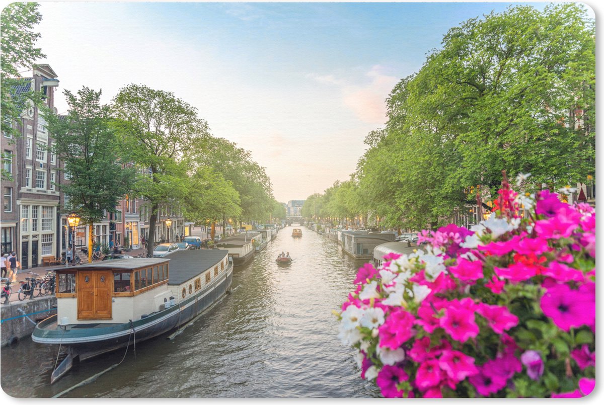 Muismat XXL 90x60 cm - Bureau onderlegger - Bureau mat Kleurrijke foto van de Prinsengracht van Amsterdam - Bureaumat - Gaming mousepad xl - Bureaulegger groot - Computer deskmat