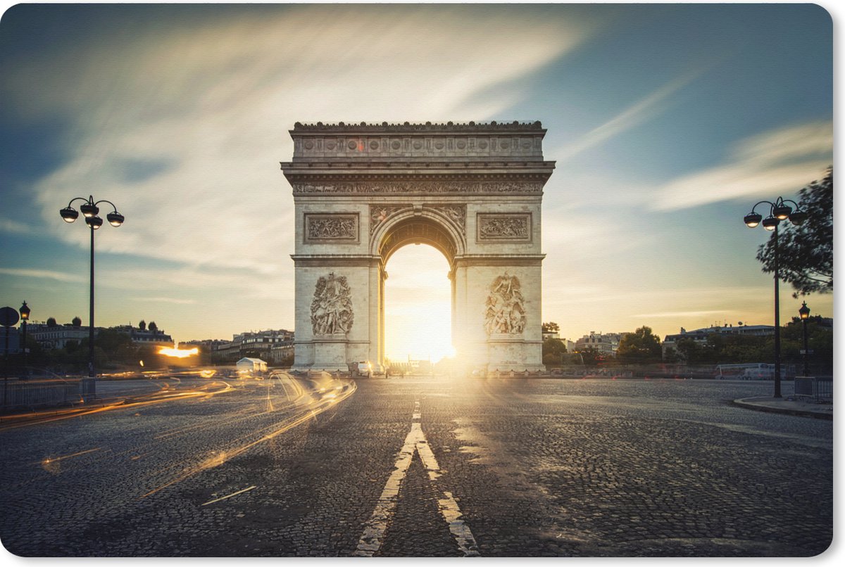 Muismat XXL 120x80 cm - Bureau onderlegger - Bureau mat Parijs - Arc de Triomphe - Zon - Bureaumat - Gaming mousepad xl - Bureaulegger groot - Computer deskmat