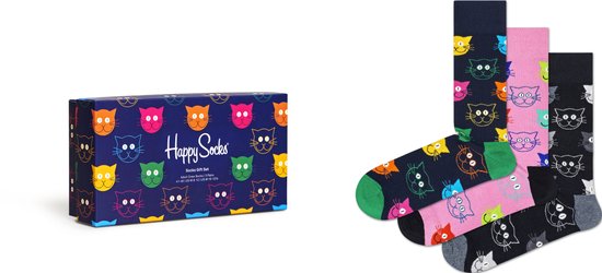 Happy Socks 3 paar sokken - Heren & Dames - Maat 41-46 - Dieren, Kat
