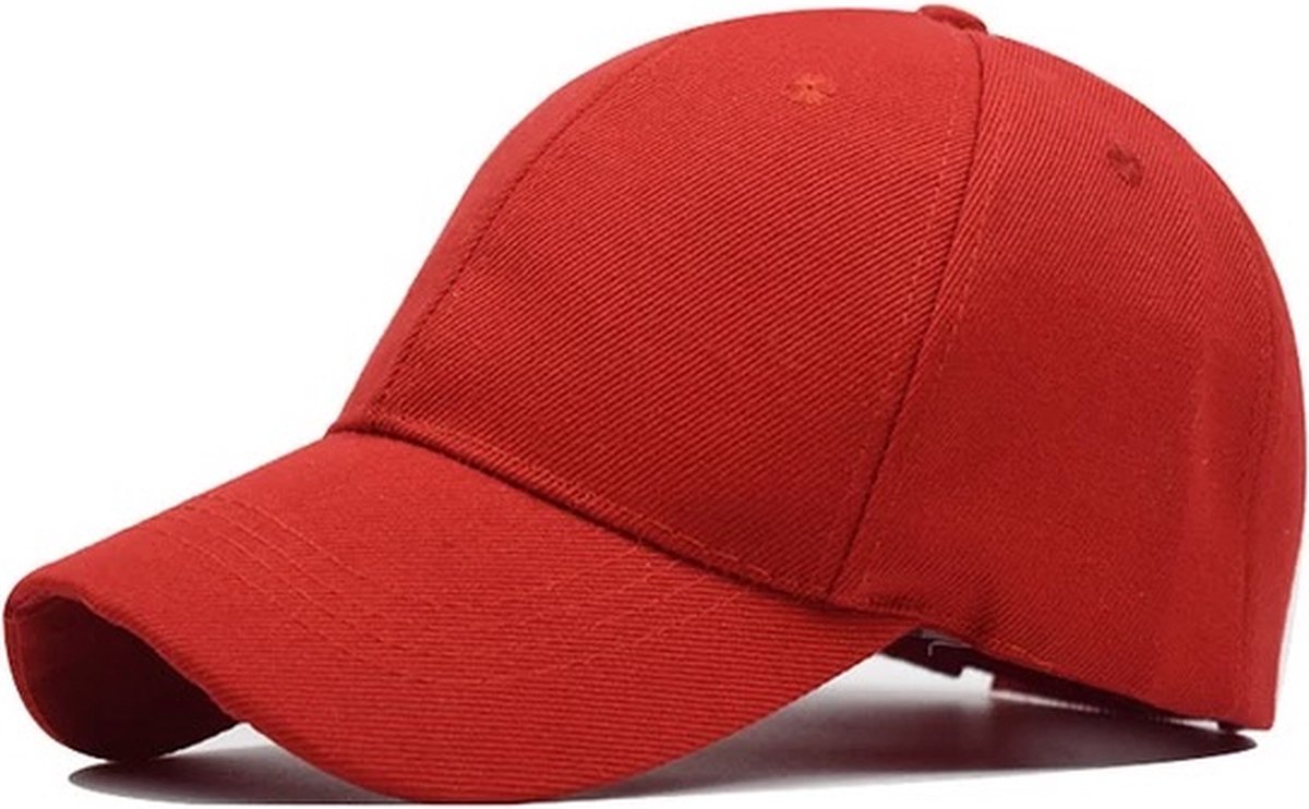 Baseball cap - 6 panelen - Rood - Pet - Katoen - Baseballcap - Verstelbaar - Unisex - Petten - Cap