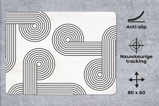 Tapis de souris XXL - Sous-main - Tapis de bureau - Cercle - Zwart - Wit - Abstrait - 80x60 cm - Tapis de souris XXL