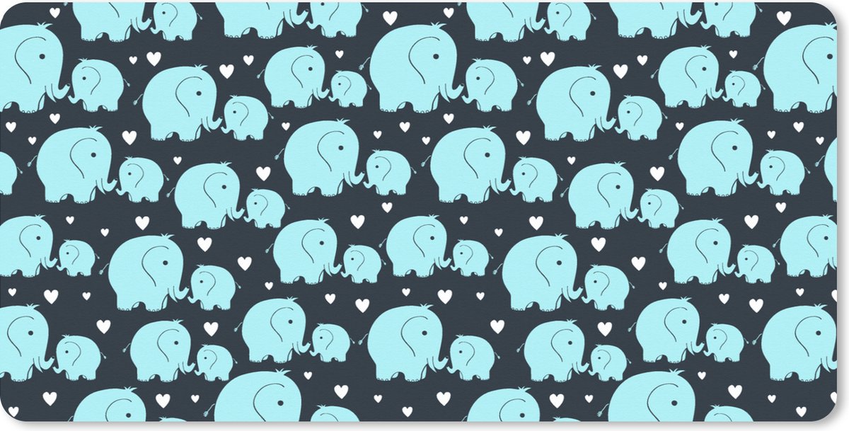 Muismat XXL - Bureau onderlegger - Bureau mat - Patronen - Olifant - Hart - 90x45 cm - XXL muismat