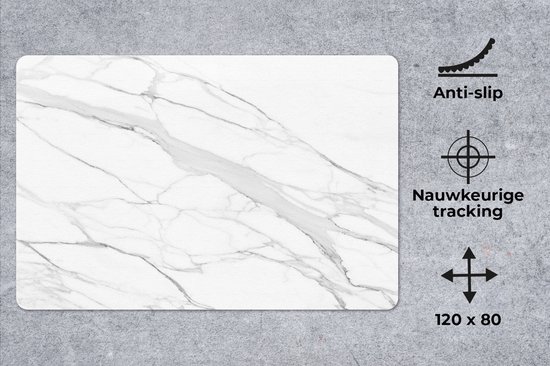 Tapis de souris XXL - Sous-main - Tapis de bureau - Marbre - Wit - Ligne - Motifs - Luxe - Aspect marbre - 120x80 cm - Tapis de souris XXL
