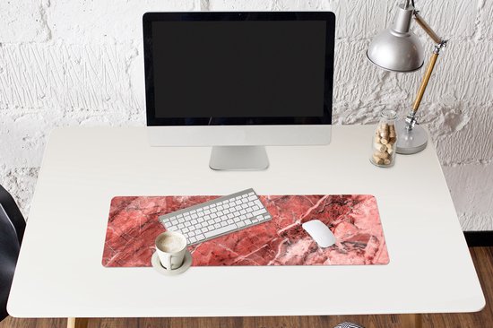 Tapis de souris XXL - Sous-main - Tapis de bureau - Granit - Rouge - Galets - Wit - 90x30 cm - Tapis de souris XXL