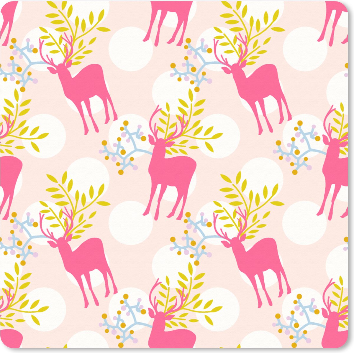 Muismat XXL 40x40 cm - Bureau onderlegger - Bureau mat Hert - Roze - Patronen - Bureaumat - Gaming mousepad xl - Bureaulegger groot - Computer deskmat
