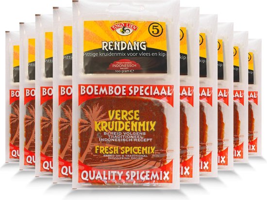 Foto: Toko lien 10 x 100 gr boemboe rendang indonesische kruidenmix voor vlees of kip oosters aziatisch multipack