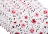 Clayre & Eef Sets de table set de 6 48x33 cm Blanc Rose Coton Rectangle Roses Dessous de plat