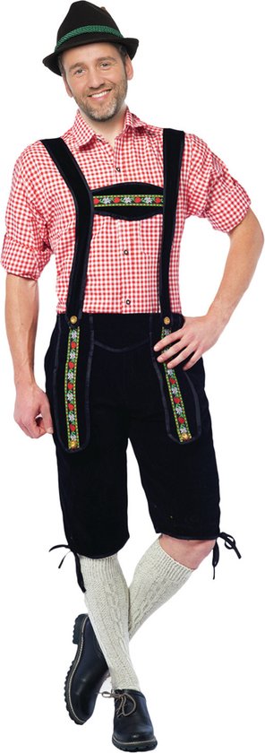 Partychimp Voordelige Lange Lederhose voor heren Oktoberfest Lederhosen Man Carnavalskleding Heren - Maat XL - Zwart - Polyester