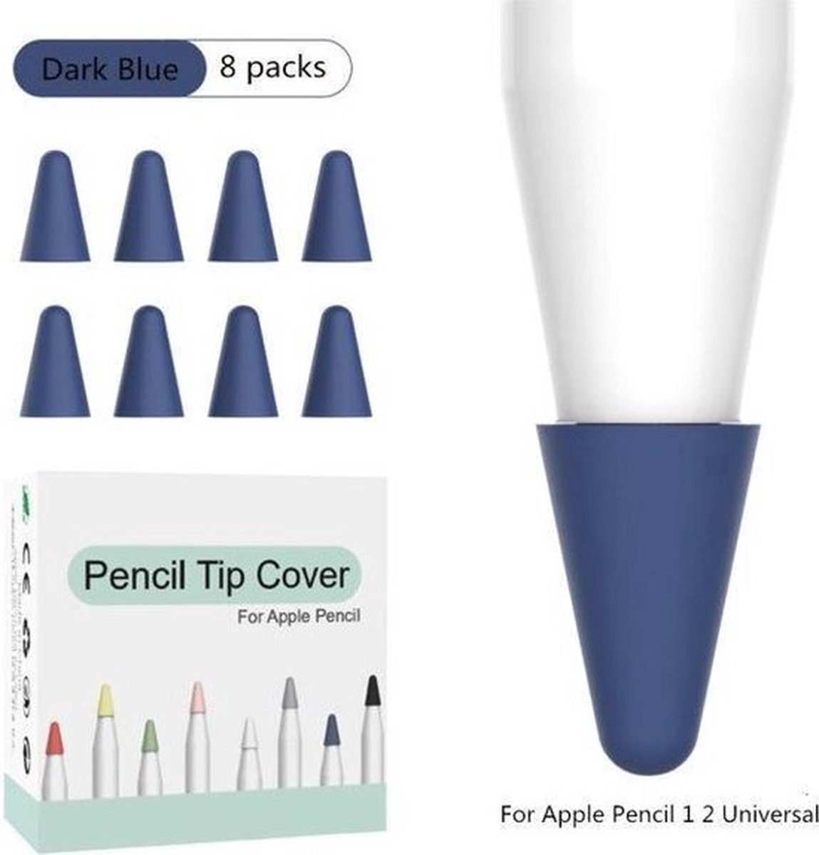 Apple Pencil 1/2 case – Siliconen Tip hoes – 8 stuks – Donker Blauw