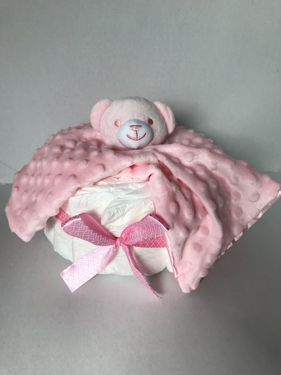 Luiertaart small meisje met knuffeldoekje| kraamcadeau - babyshower - kraamfeest van Luiertaart — afbeelding 3