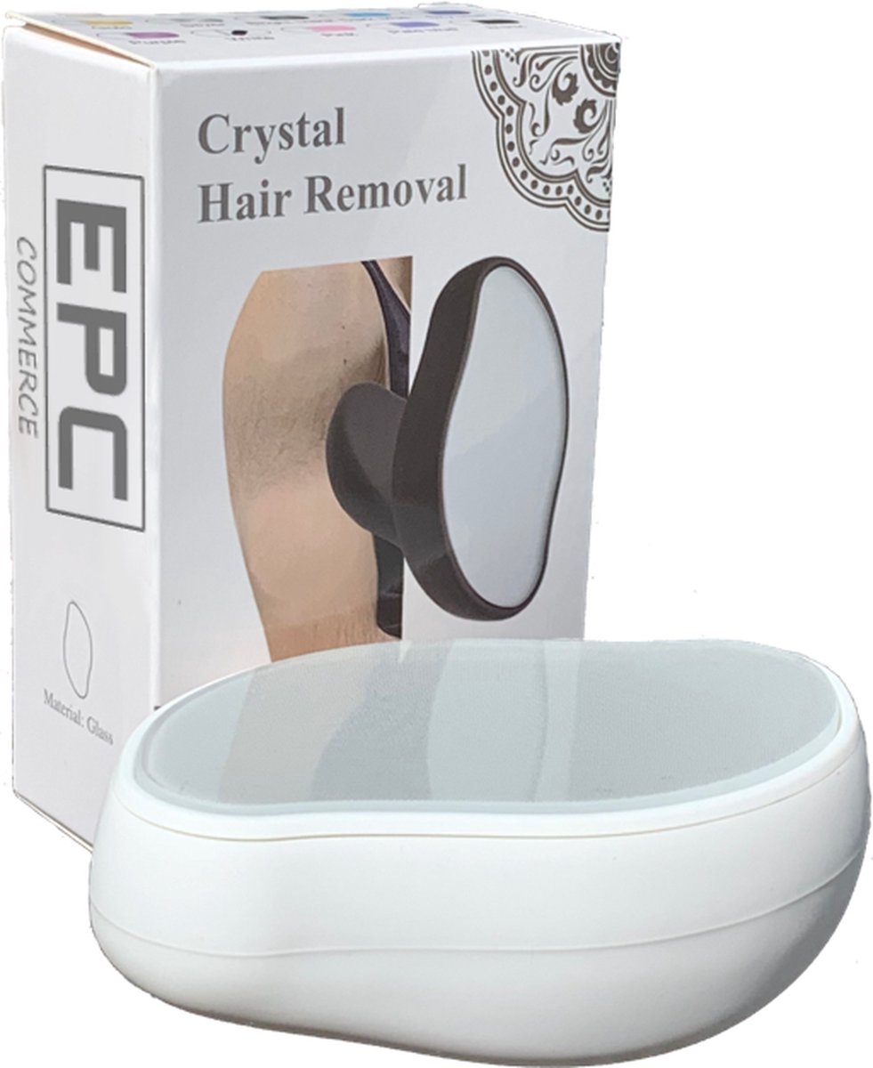 EPC® Crystal Hair Removal - Pijnloos Ontharen - Kristal Haarverwijderaar - Ontharing Kristalpad - Glas - Scrubi - Bleame - Eraser Remover - Armen Benen Bikinilijn - Wit