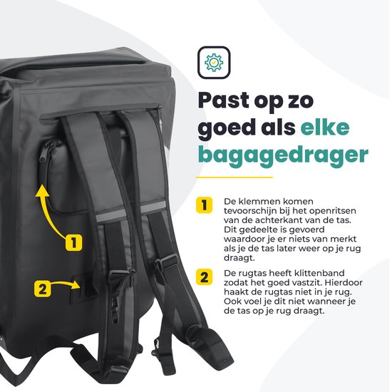 Voltano Luxe Fietstas / Rugtas 28L - Zwart - Enkele Pakaftas - 100% Waterdicht - Met Laptop Compartiment van Voltano — afbeelding 2