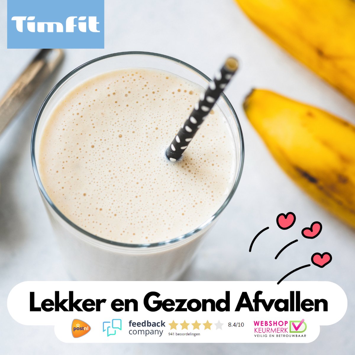 Afvallen met TimFit | 3 Vezelsoorten, L-Carnitine, 26 gram Proteïne, Groene Thee, Chroom, 23 Vitamine-Mineralen| Afvallen, Blijf op gewicht en Ondersteun je huid | Handige On The Go verpakking | Uitgebalanceerde Maaltijdshake Afvallen