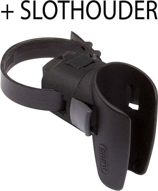 Support de cadenas noir ABUS avec sangle réglable et clip gris.