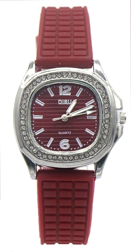 Horloge met Kralen - Kast 35 mm - Band Rubber - Rood