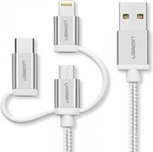 USB 2.0 A To Micro USB+Lightning+Type C (3 in 1) Cable - Zilver