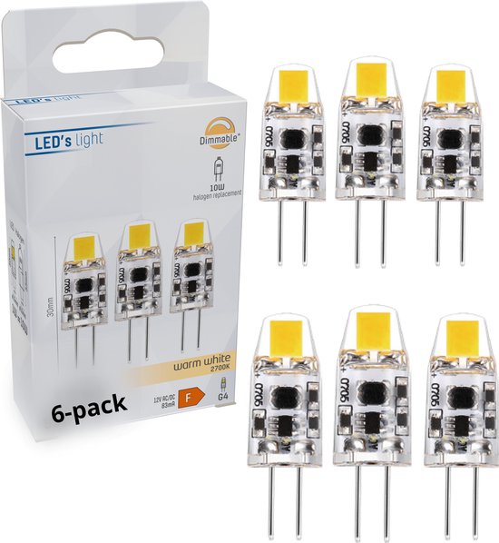 ProLong Ampoule LED Lampe Capsule avec culot G4 - 12V - 1W remplace 10W - Transparent - 6 lampes Capsule
