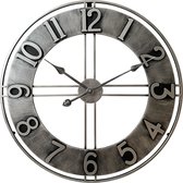 LW Collection wandklok Becka grijs zilver 80cm - grote industriële klok stil uurwerk - Moderne grijze wandklok - Industrieel - Vintage
