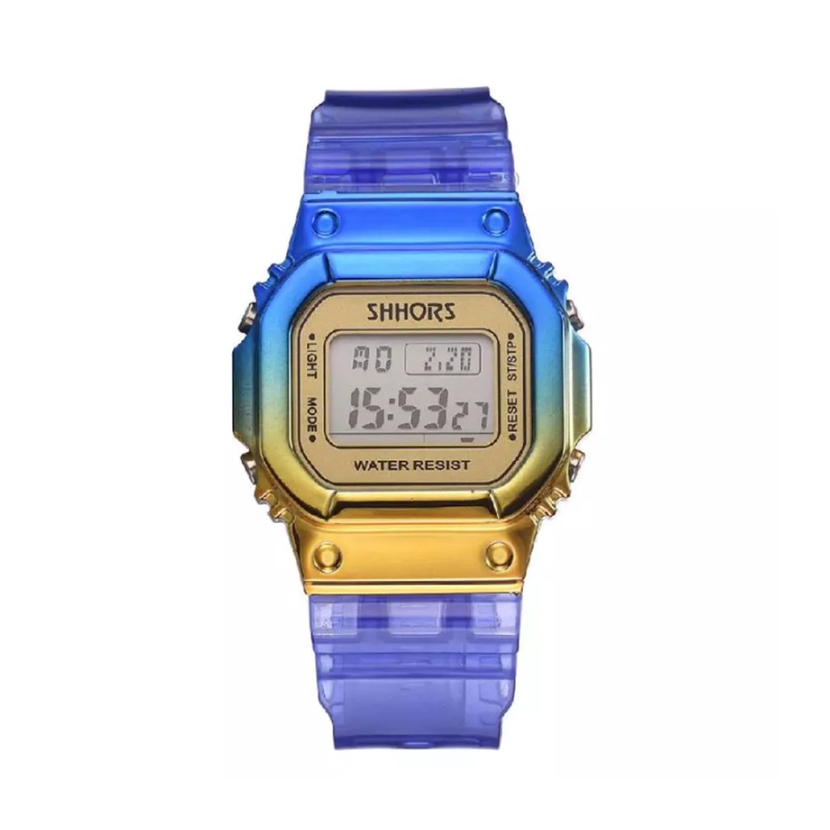 Color Digital Horloge - Blauw / Goud | Kunststof | 45 mm | Fashion Favorite