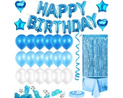 Feestio Ballonnen Verjaardag Versiering met Tafelkleed en Slingers - Helium - Blauw