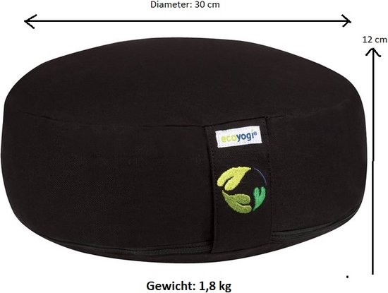 Meditatiekussen eco Zwart rond laag 10-12cm - Ecoyogi - Yoga kussen - GOTS gecertificeerd van Ecoyogi — afbeelding 2
