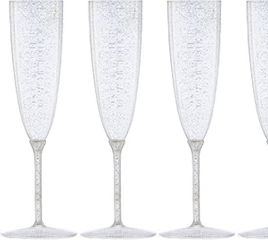 Decorline - 48 x Meervoudig gebruik kunststof champagneglazen van Glitter Zilver... |