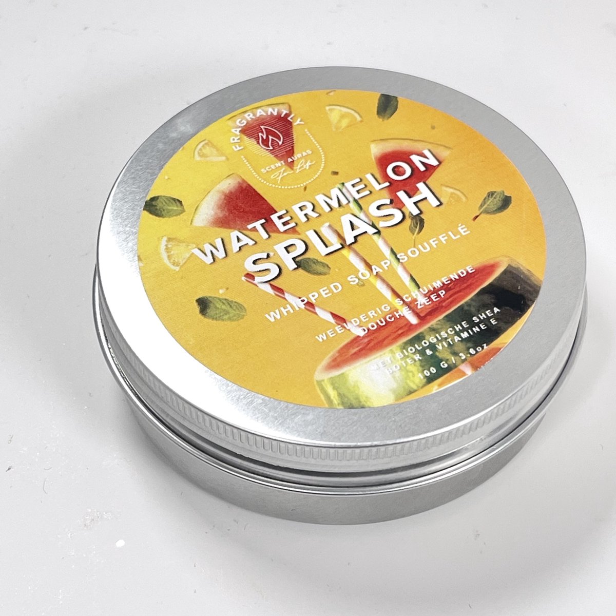 Whipped soap (douche zeep) soufflé - Watermelon Splash - voor gezicht, lichaam en als scheermouse in blik
