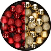 Kleine kunststof kerstversiering 40x stuks set en 3 cm kerstballen in het goud en rood - Voor kleine kerstbomen