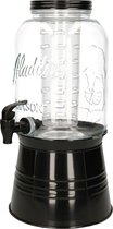Glazen drankdispenser/limonadetap met zwarte kleur dop/tap 3.8 liter - Tapkraantje - 21 x 38 cm