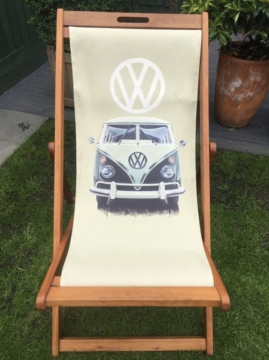 Strandstoel-bedrukken - Strandstoel Inklapbaar Volkswagen Camper - Vouwstoel - Verstelbaar - Stof en FSC Acaciahout Hoge Kwaliteit