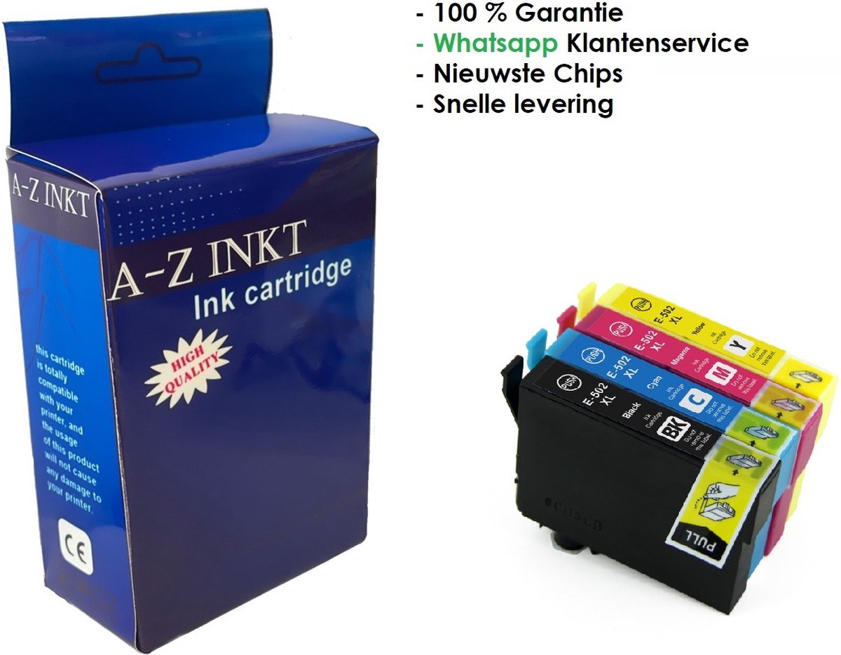 AtotZinkt huismerk Epson 502 XL cartridges- Multipack van 4 stuks - Met Chip - Epson 502XL - Voor Printers: Expression Home XP-5100 / XP-5105 - Workforce WF-2860DWF / WF-2865DWF