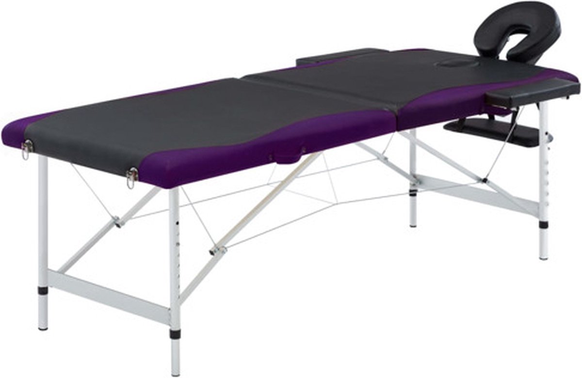 Goedkoopste vidaXL - Massagetafel - inklapbaar - 2 - zones - aluminium - zwart - en - paars