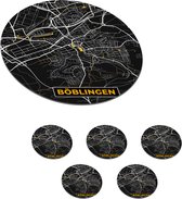 Onderzetters voor glazen - Rond - Black and Gold – Stadskaart – Böblingen – Duitsland – Plattegrond – Kaart - 10x10 cm - Glasonderzetters - 6 stuks