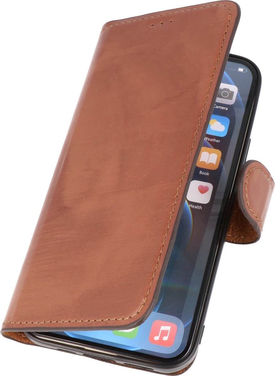 Galata hoesje geschikt voor Apple iPhone 13 Pro - Lederen Book Case - Bruin