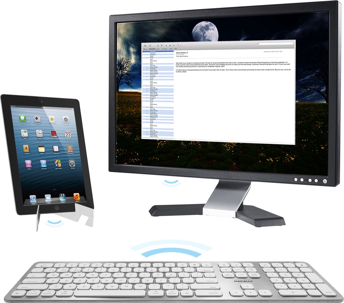 Macally BTWKEYMB dun draadloos bluetooth-toetsenbord voor Apple Mac, iPad en iPhone - U.S. English (QWERTY) - Wit/Zilverkleurig — cadeau in Gadgets - foto 6
