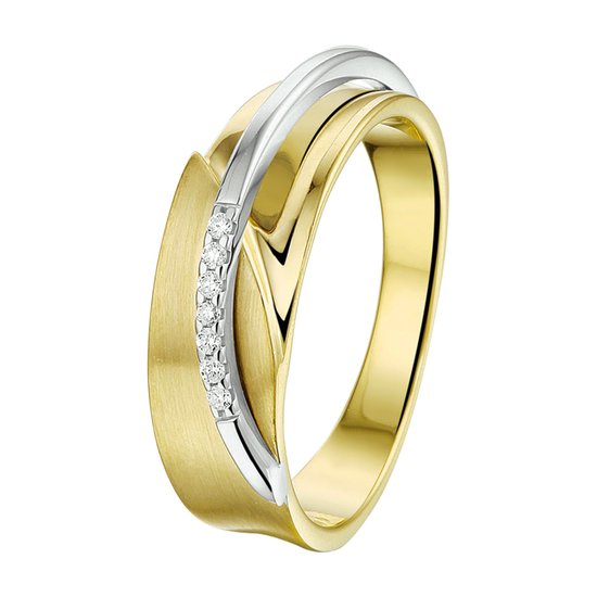 Dutch Jewel geel- / witgouden ring met Diamant 0.035 CT.