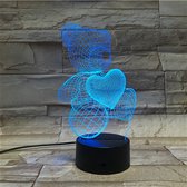 3D Led Lamp Met Gravering - RGB 7 Kleuren - Teddybeer Met Hart