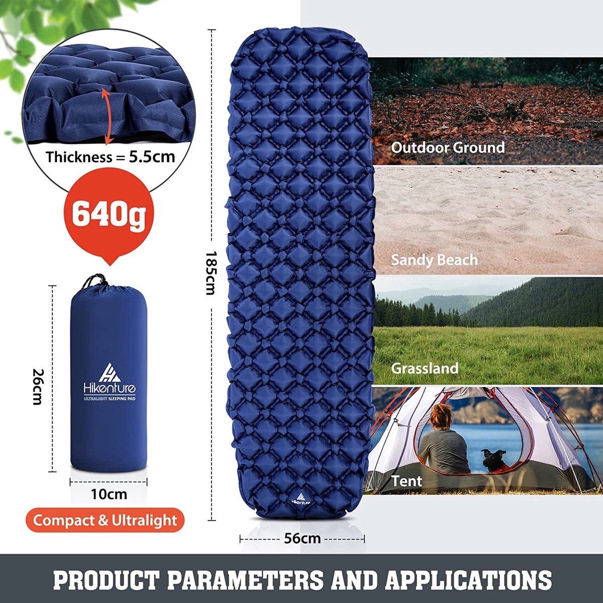 Logeermatras Navy Blue - opvouwbaar - 200x70x15 cm - campingmatras