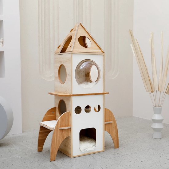 Polaza®️ Maison pour chat en bois de Luxe - Fusée - Maison pour chat d' intérieur -... | bol
