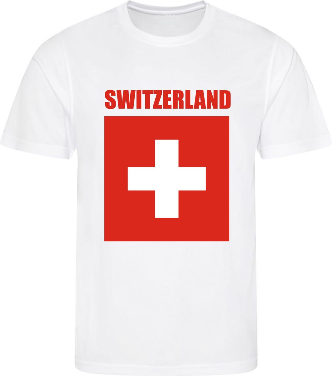 WK - Zwitserland - Switzerland - Schweiz - T-shirt Wit - Voetbalshirt - Maat: S - Wereldkampioenschap voetbal